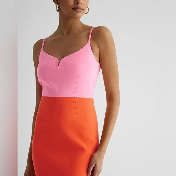 Express Body Contour V-Wire Color Block Midi Sweater Dress Large - Picture 7 of 16